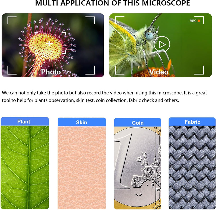 Microscope Numérique 1080P Mostanne, Grossissement 50-1000X, Microscope USB Portable avec Support Réglable, Compatible avec iPhone, Android, Mac et PC Windows