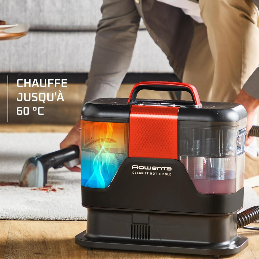 Rowenta - Shampouineuse Clean It Hot & Cold - 1150 w | Nettoyeur tapis et canapé puissant - Technologie PowerHeat 60°C - Élimine taches tenaces - Accessoires animaux inclus