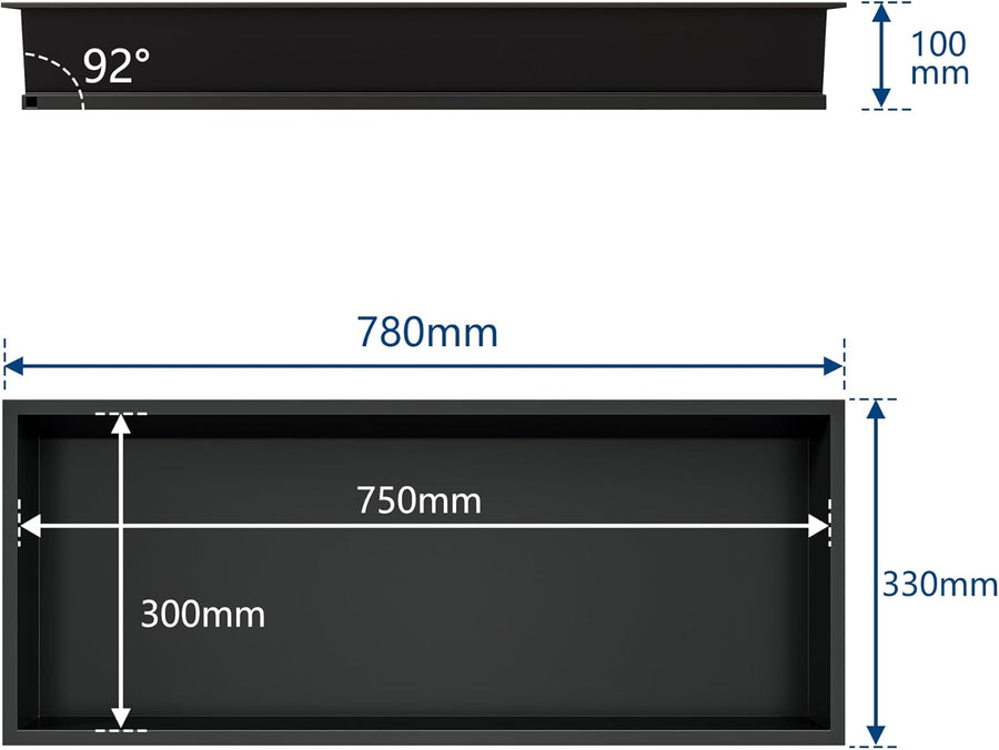 Douche-Niche Inox avec Lumière RGB, Étagères Encastrées avec LED RVB, Pas Besoin de Carrelage Niche Salle de Bain, Couche Unique, 75CM, Noir