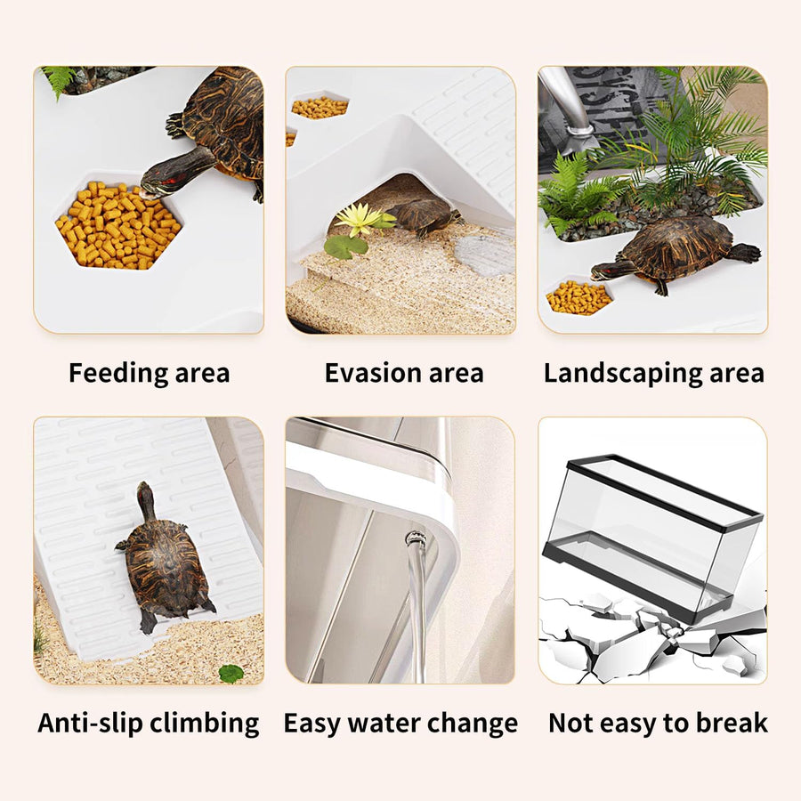 Aquarium 24" x 10" x 11", Terrarium pour Reptiles de 11 gallons avec Zone ensoleillée et Drainage au Sol, Habitat pour Jeunes Tortues, écrevisses, crabes, Amphibiens