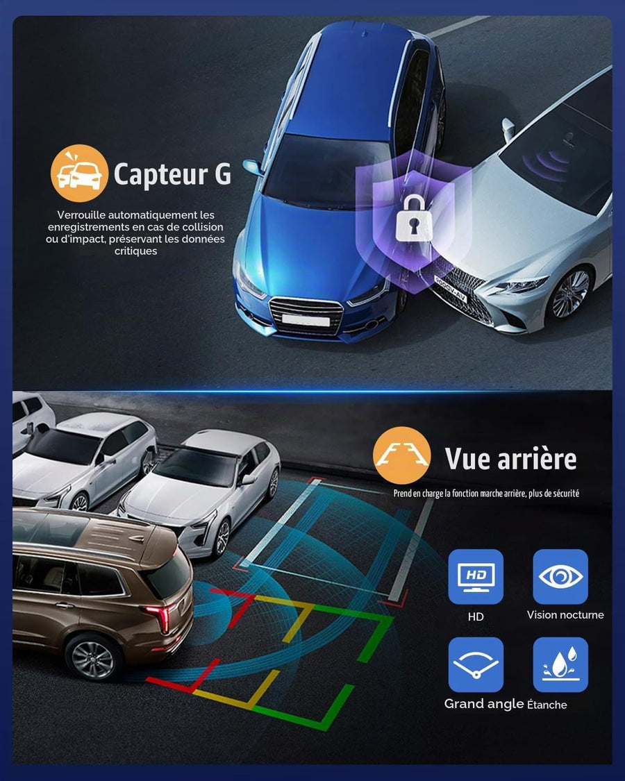 Dashcam Rétroviseur 1080P Avant et Arrière, Écran 9,7 Pouces Caméra Embarquée pour Enregistrer les Trajets, Renforcer la Visibilité et Faciliter les Manœuvres Quotidiennes en Voiture