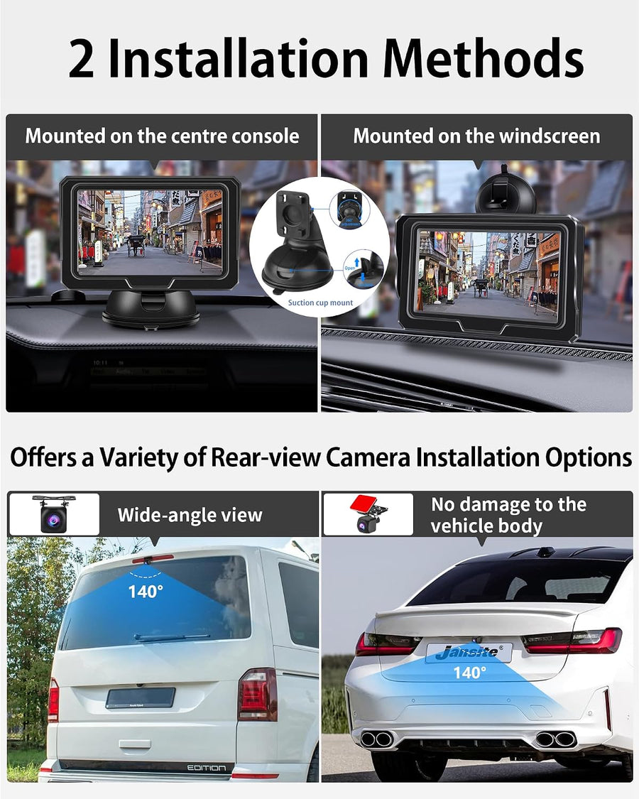 Caméra de Recul 1080P Voiture avec Écran LCD 4,3", Caméra de Recul en Deux Options d'alimentation, Étanche IP68, Vision Nocturne Exceptionnelle, DIY Instructions de Montage, Facile à Installer