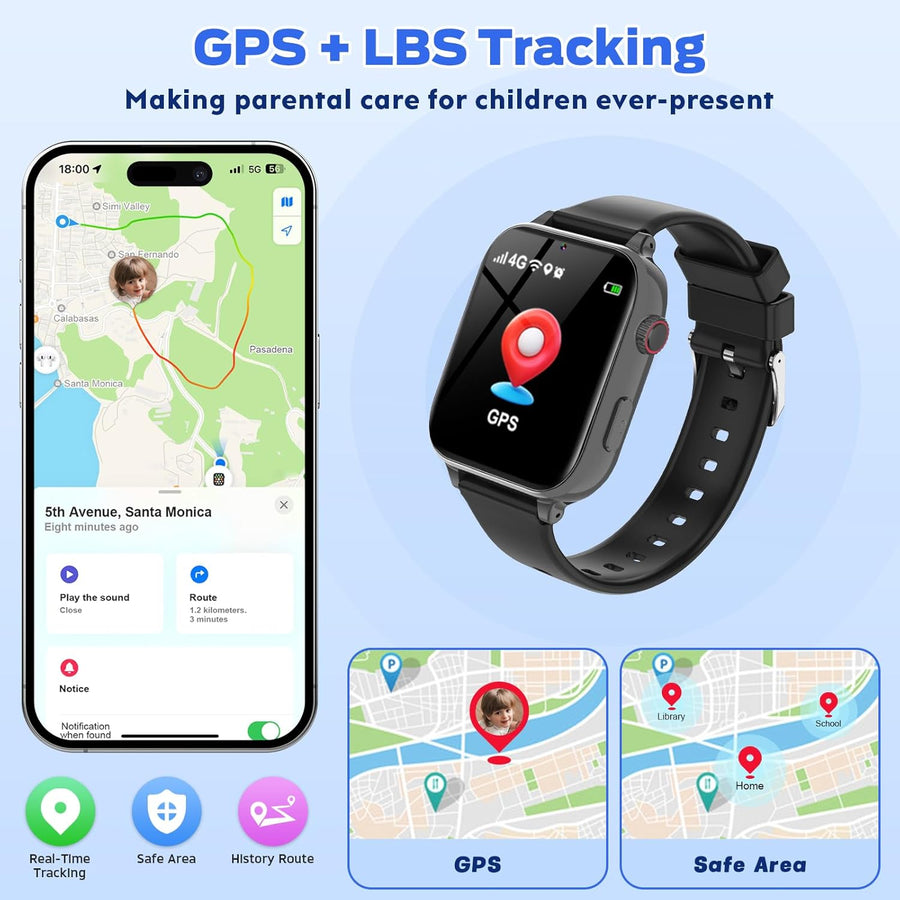 Montre Connectée Enfant GPS 4G, Montre Intelligente Pour Enfants Fille Garçon avec Appels/Vidéo/Voix Chat, SOS, WiFi, Mode École, Réveil, Podomètre, Jeux, Montre Telephone Enfant