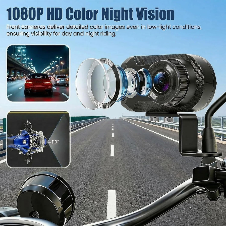 Mini Dashcam pour Moto, 1080P Caméra IP66 Avant étanche sans écran, Grand Angle 110°, Vision Nocturne, Application WiFi, Enregistrement en Boucle