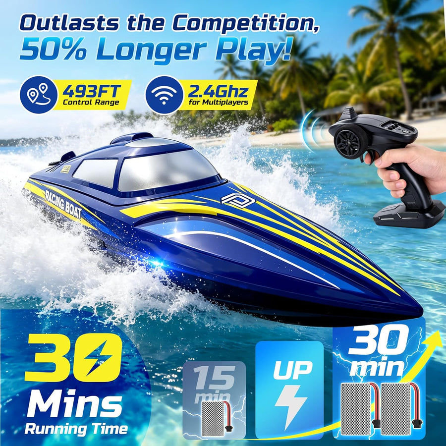 Jouet Bateau Télécommandé Rapide pour Enfants et Adultes, Vitesse supérieure à 20+ mph, avec 2 Batteries de 1200 mAh, Bateau étanche Auto-redressable pour Lacs et piscines