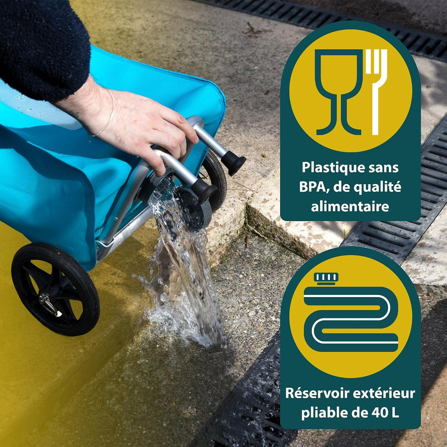 Porte-Eau Douce avec Chariot 40L – Réservoir d'eau Peu encombrant pour caravanes et Camping-Cars sans BPA – Compatible avec Flexipipes