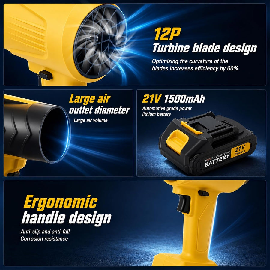 Souffleur de Feuilles sans Fil 21V 50000 TR/Min Soufflage Aspiration 650W Soufflage et aspiration 2-en-1, 650 W et 50000 tr/min, avec batterie et chargeur