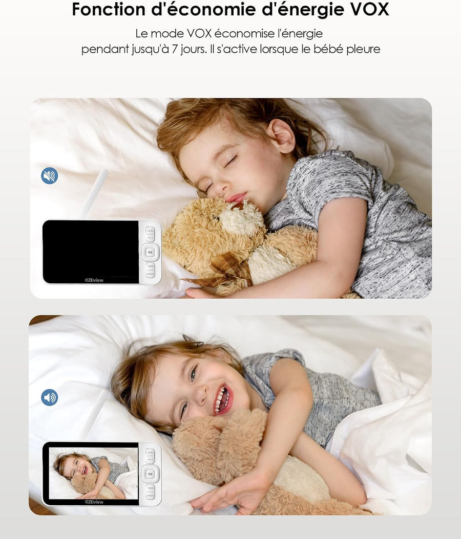 Babyphone avec caméra et application, moniteur vidéo de 5,0 pouces sans Wi-Fi, vision nocturne, audio bidirectionnel, VOX