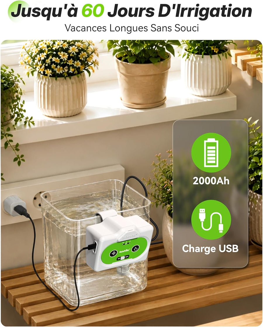 Arrosage Automatique Interieur WiFi, Contrôle à Distance via APP, Arroseur Automatique pour Plantes d’Intérieur, Arrosage Goutte à Goutte avec Batterie Rechargeable, Jusqu’à 15 Plantes