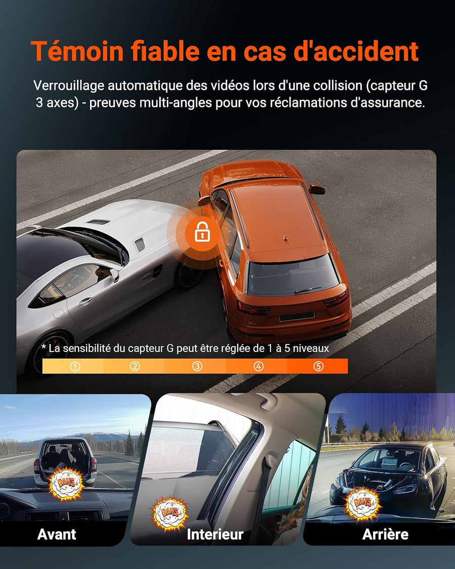 VANTRUE N4S Dashcam Voiture 3 Canaux 2.7K+2.5K+2.5K Avant Intérieur Arrière STARVIS 2, HDR, Vision Nocturne IR, WiFi 5GHz, GPS, Commande Vocale Français, Pré-enregistrement 15s, Compatible 1To, N4SRC18