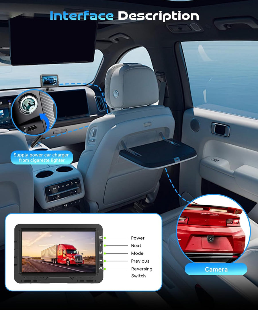 Kit Caméra de Recul HD 4.3 Pouces avec Caméra Rotative, Camera de Recul avec Étanchéité IP68 Vision Nocturne Super Grand Angle Ligne de Recul, Câble de 8M, 12-24V pour Berlines SUV