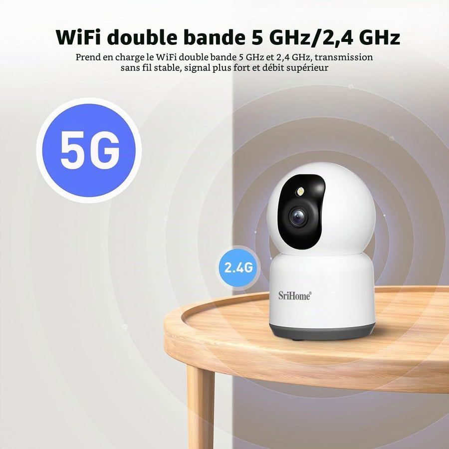 Caméra de Surveillance 5MP 2.4GHz/5GHz WiFi, Détection de Mouvement Humain