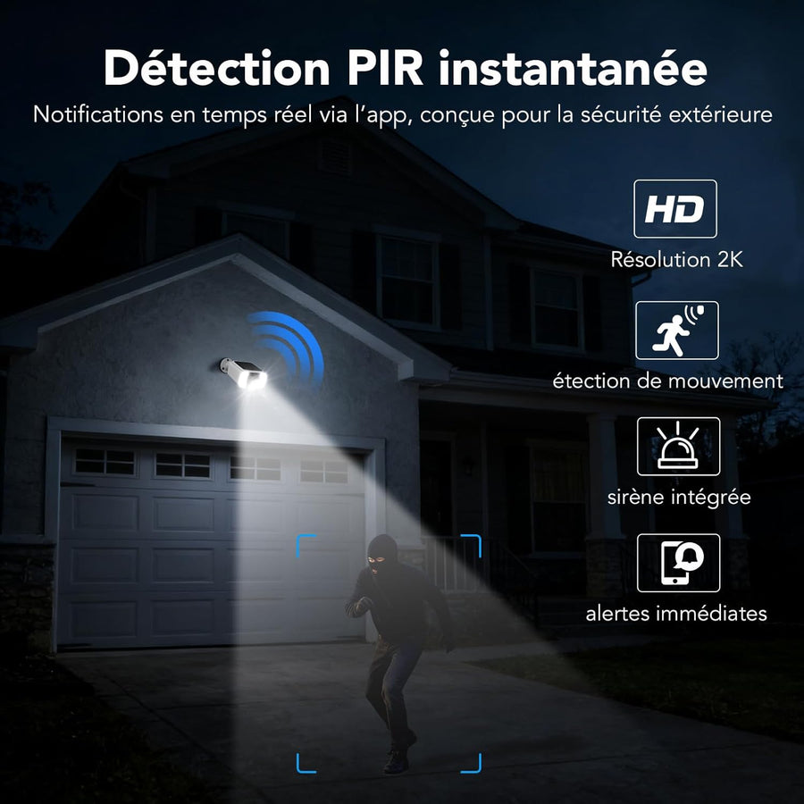 Caméra Surveillance WiFi Extérieure sans Fil Solaire 4MP | 5G/2.4GHz