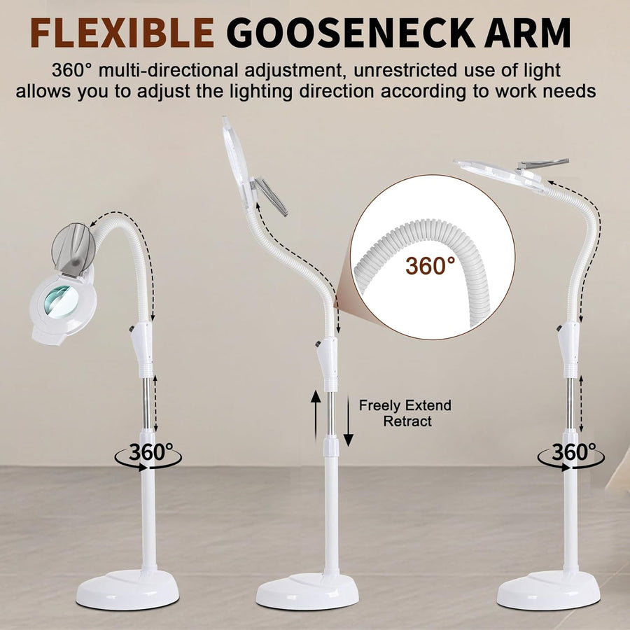 Lampe Esthetique Professionnel, 2500 Lumens, col de Cygne Flexible, Intensité Réglable en Continu, Lampadaire Loupe LED