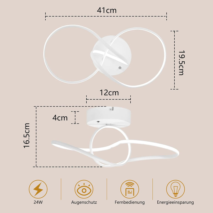 Plafonnier Chambre Plafond 24W Luminaire Cuisine Moderne Blanc intensité variable design circulaire plafonniers salon avec télécommande