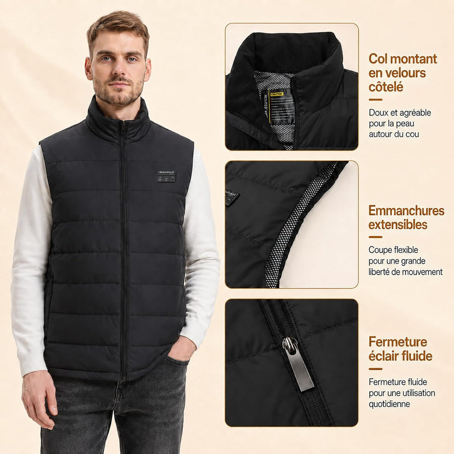 Gilet Chauffant Homme Taille L avec 15 Zones de Chauffage, 3 Niveaux de Température Réglables, Veste Chauffante Électrique pour Ski, Randonnée, Moto, Camping, Hiver (Sans Batterie)