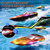 Jouet Lot de 2 Bateau Télécommandé Enfants, Bateau RC Rapide avec 4 Batteries Rechargeables, Jusqu'à 120 Min d'Autonomie, 7 Modes d'Éclairage LED, Redressement Automatique, 2,4 GHz Piscine et Lac
