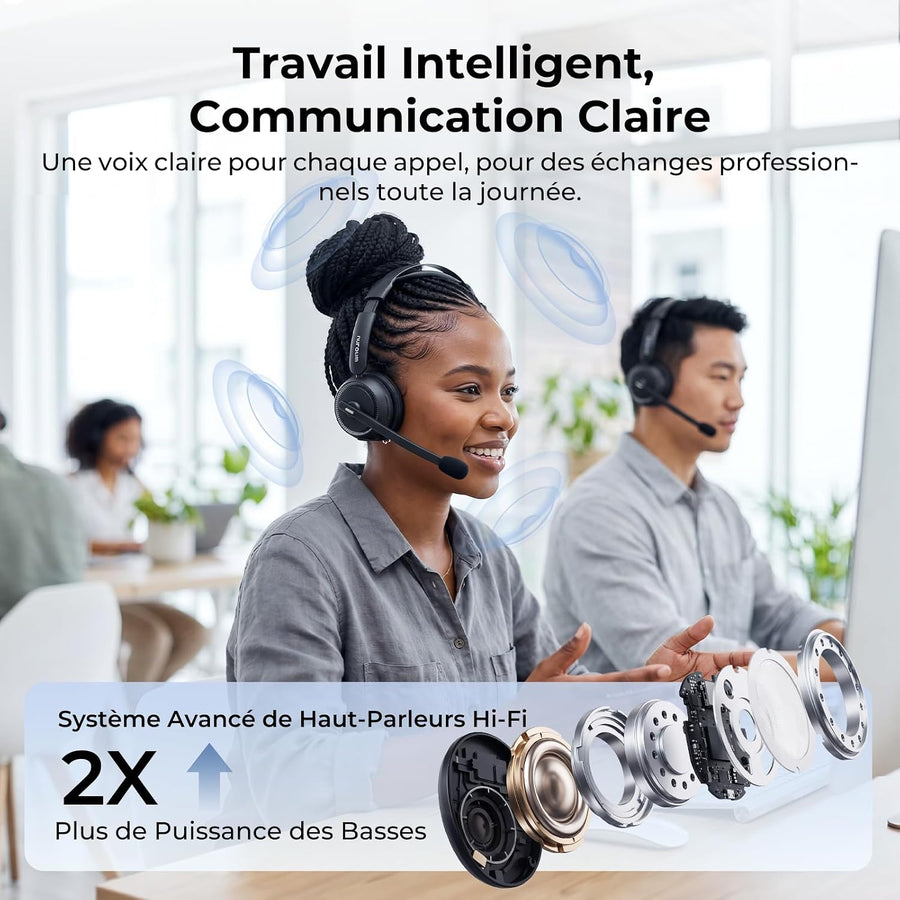 Nuroum HP31S 2026 Casque Bluetooth Sans Fil avec Micro, Réduction de Bruit ENC, Casque PC Mono avec Station de Charge,Clé USB-A&C/Bluetooth/Dongle,45H d'Autonomie pour CallCenter/Travail/Appels/Bureau