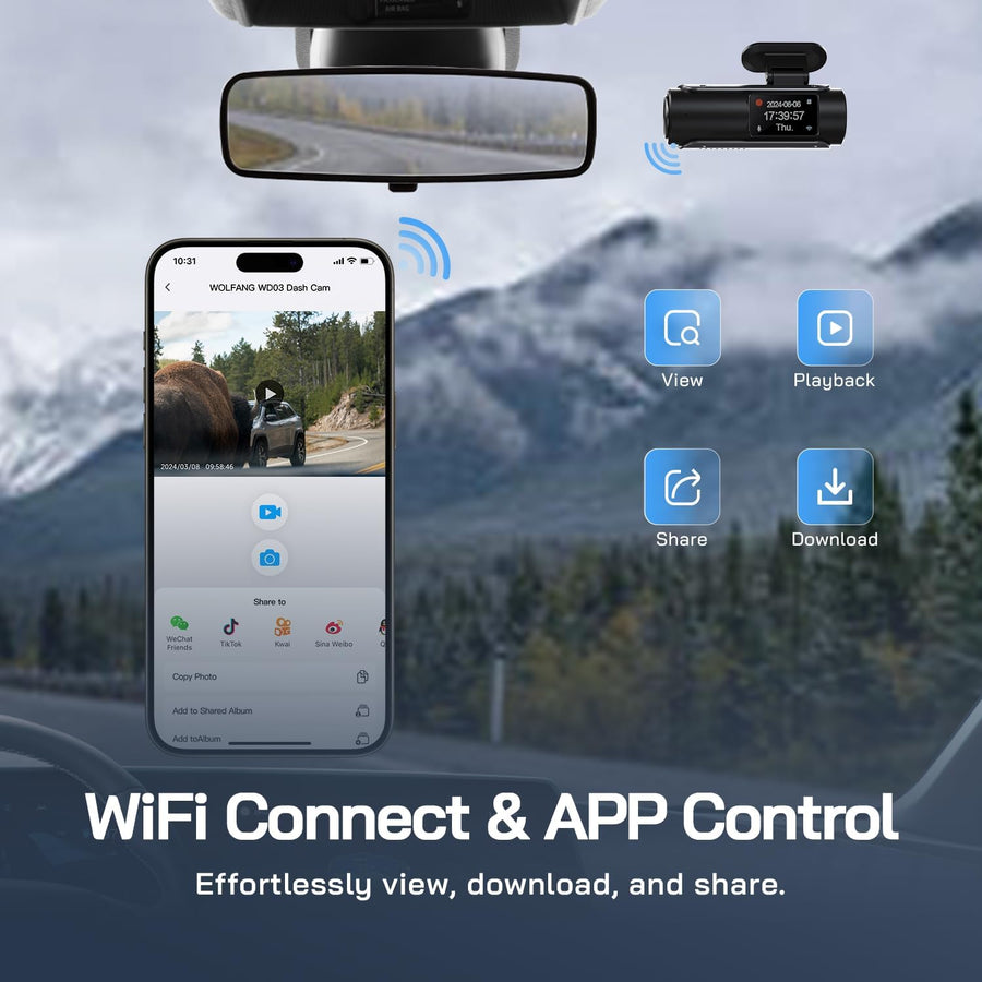 Dashcam 4K Voiture Avant Arrière, Wi-FI Caméra Voiture, Grand Angle 170° G-Capteur, Caméra Embarquée Voiture avec Mode Stationnement 24H, Vision Nocturne, Enregistrement en Boucle