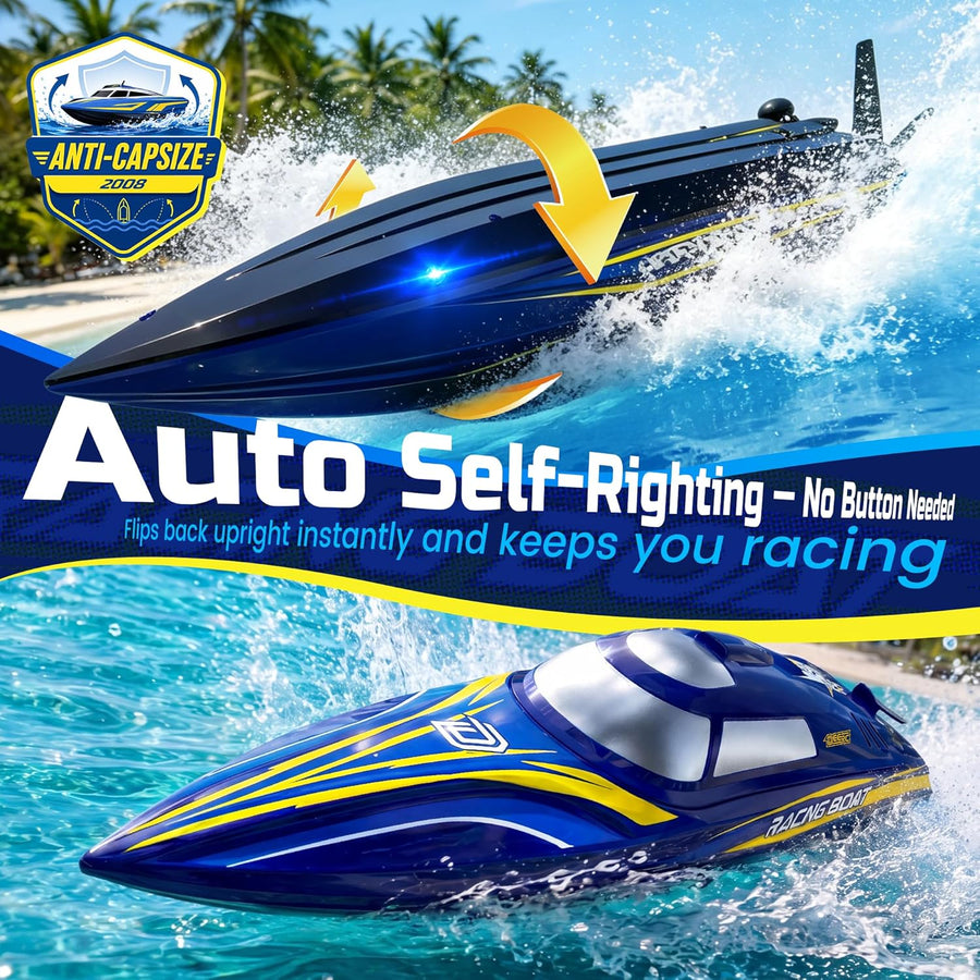 Jouet Bateau Télécommandé Rapide pour Enfants et Adultes, Vitesse supérieure à 20+ mph, avec 2 Batteries de 1200 mAh, Bateau étanche Auto-redressable pour Lacs et piscines