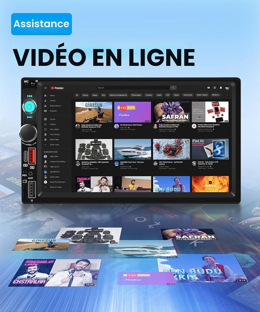 Carplay Autoradio 2 Din avec You-Tube Android Auto, 7 Pouces Écran Tactile Autoradio Double Din avec iOS/Android Mirror Link Bluetooth FM Radio USB/EQ/AUX Commande au Volant Caméra de Recul