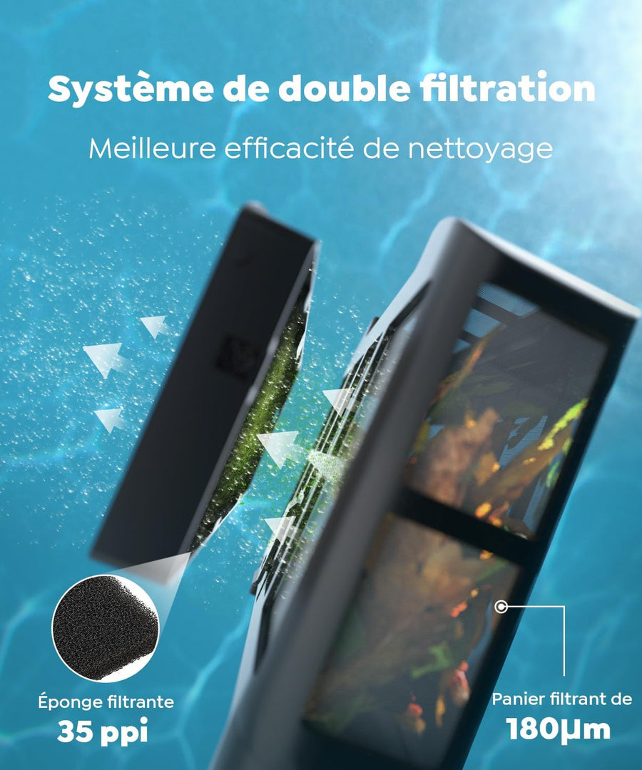 Robot de Piscine Fond et Parois, Ligne d'eau, Double Filtre, Robot Piscine sans Fil, 7 Modes de Nettoyage, 180 Min d'Autonomie, Puissant Aspirateur pour Piscines jusqu'à 150 m² VERT ou BLEU