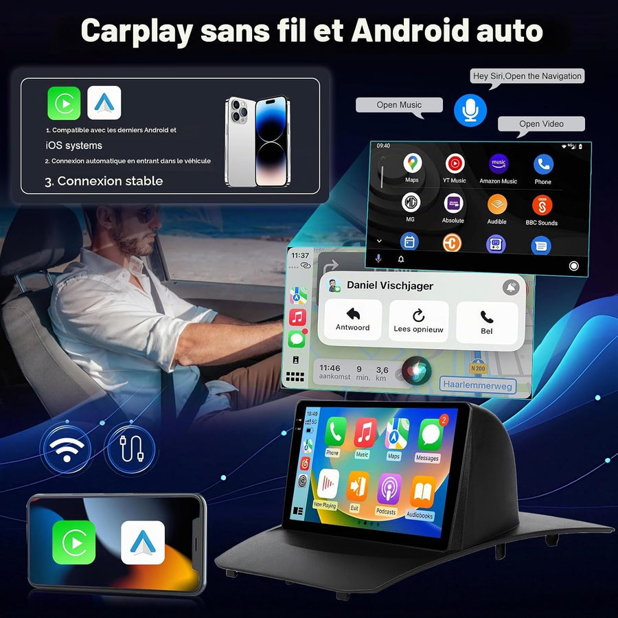 Autoradio Android pour Ford Fiesta 2009-2017: 2GB+64GB Écran Tactile IPS 9 Pouces 1280x720P pour Fiesta avec sans Fil CarPlay Android Auto, GPS, WiFi, Bluetooth 5.0, Écran Partagé + Caméra de Recul