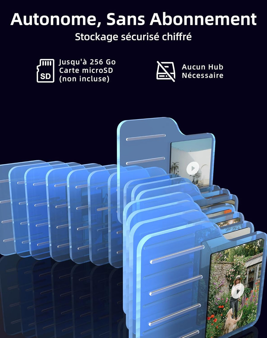Camera Surveillance 2K WiFi Exterieure sans Fil, Batterie et Panneau Solaire 3W Intégrés, Vision Nocturne Couleur Starlight, Détection PIR, Audio Bidirectionnel