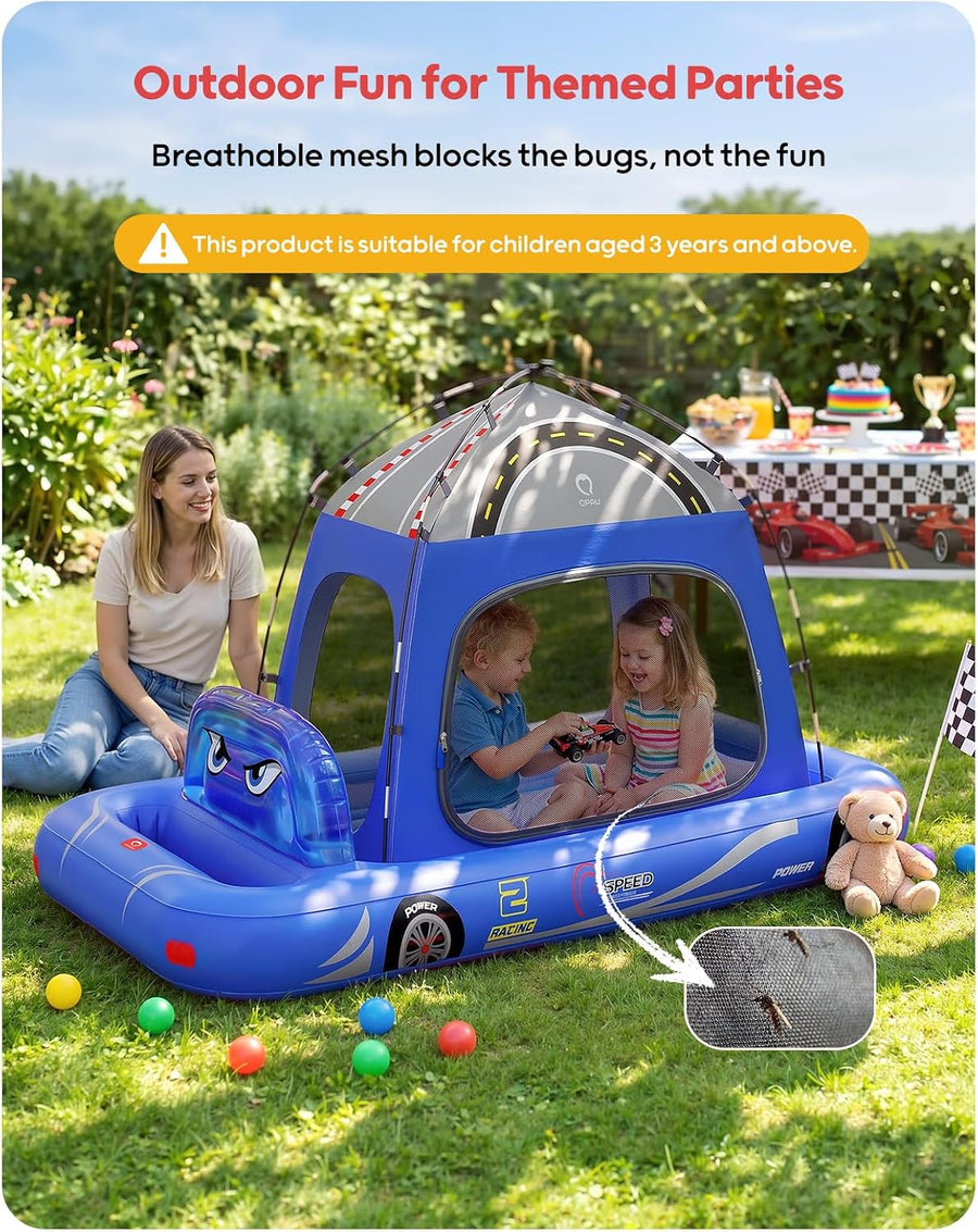 Matelas gonflable pour enfants, motif tente de voiture de course, à partir de 3 ans, BLEU