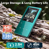 Lecteur MP3 Bluetooth 5.3 64Go écran 2,4" Touches tactiles Haut-Parleur Boîtier en métal, 45 h d'autonomie, 18 sons relaxants, radio FM, extensible jusqu'à 128Go