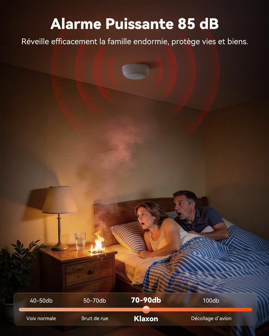 Détecteur de Fumée WiFi Intelligent EN14604, Batterie 5 Ans, Sirène 85 DB, Alarme Incendie Synchronisée Via Hub Zigbee (sans WiFi), Commande Via App, Alertes à Distance, Lot de 3 (Hub Inclus)