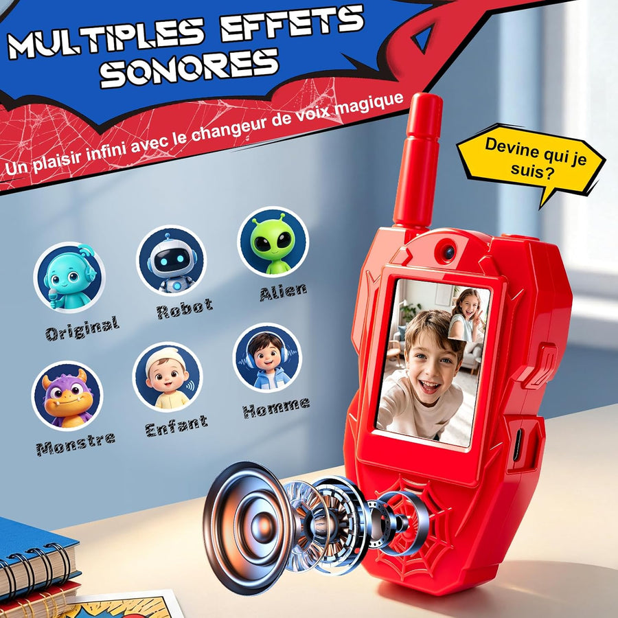 Jouet Talkie Walkie Video Enfant, Lot de 2 Talkie Walkie Enfants Rechargeable Longue Portée avec Caméra et Vidéo