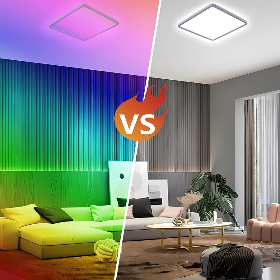 Plafonnier LED, intensité variable avec télécommande, 24 W, RGB, 4 000 K, design carré moderne pour salon, chambre, chambre d'enfant, salle de bain, 29 x 2,5 cm