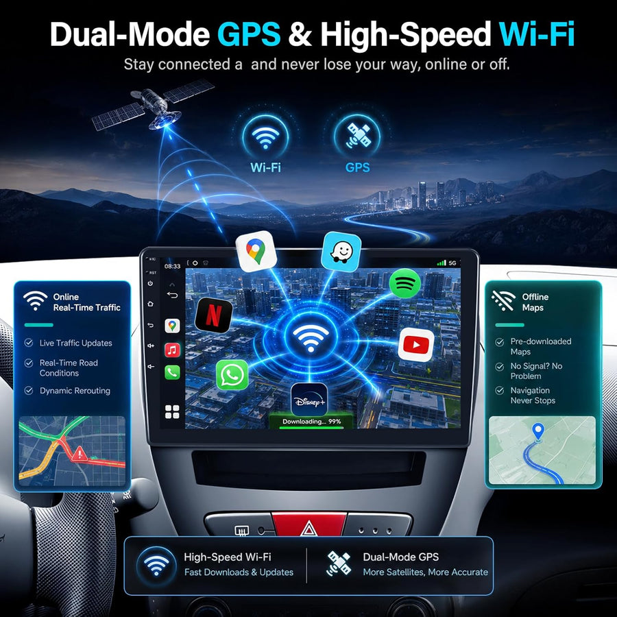 Autoradio pour Toyota Aygo/Peugeot 107/Citroen C1 Année 2005-2014, 2GB+64GB 10,1 Pouces Écran avec Kit Façade & Canbus, Supporte CarPlay Android Auto sans Fil, Caméra de Recul, SWC