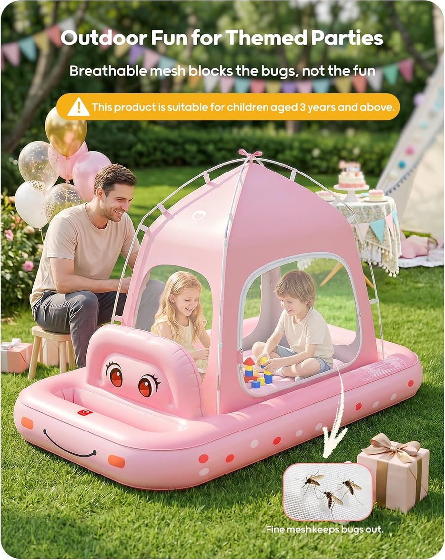 Matelas Gonflable pour Enfants, Design Tente Voiture Princesse, à partir de 3 Ans, ROSE