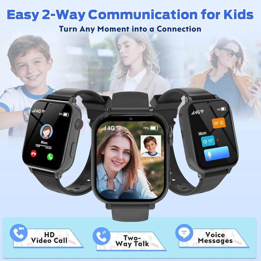 Montre Connectée Enfant GPS 4G, Montre Intelligente Pour Enfants Fille Garçon avec Appels/Vidéo/Voix Chat, SOS, WiFi, Mode École, Réveil, Podomètre, Jeux, Montre Telephone Enfant