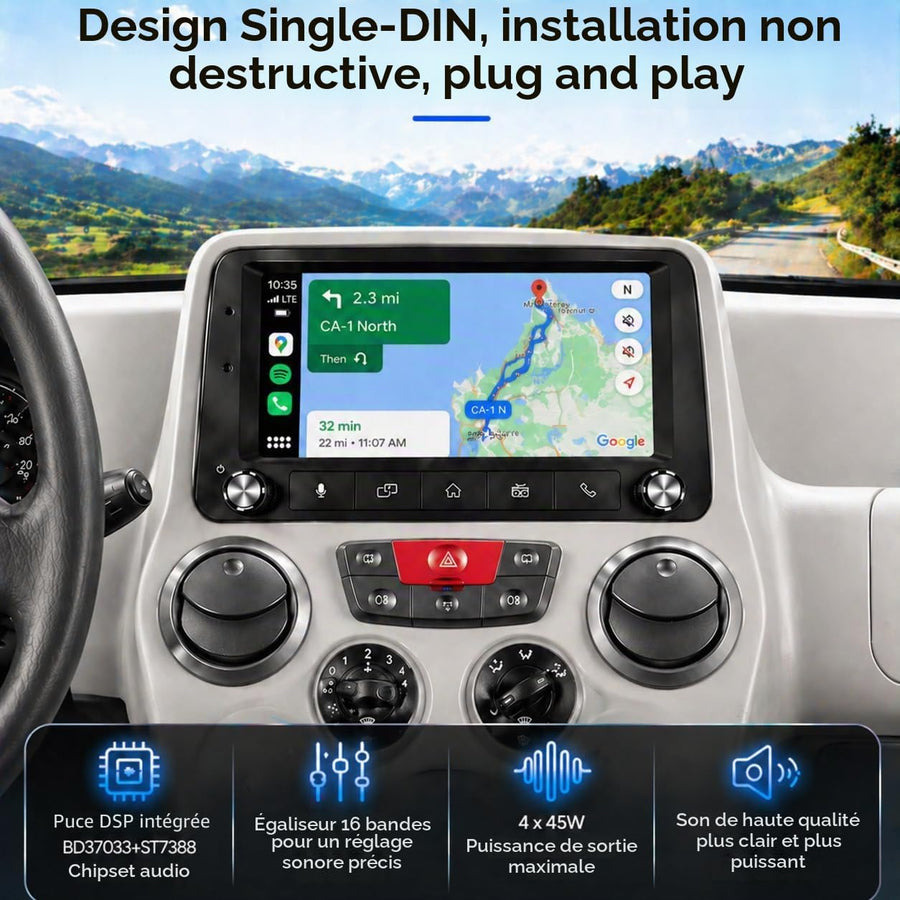 Fiat Panda 2003-2012 Autoradio 1 DIN CarPlay sans Fil Android Auto DSP RDS | Système Linux,démarrage rapide 2s,Plug&Play,Bluetooth,CANBUS,commandes volant,écran tactile IPS,caméra de recul compatible