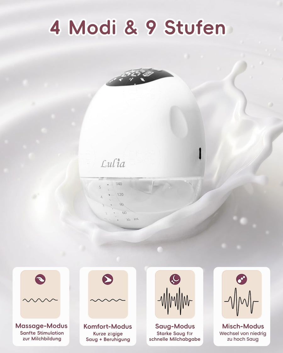 Tire Lait Electrique Main Libre, 4 Modes & 9 Niveaux, 380mmHg Aspiration Puissante, Tire Lait Portable avec Affichage LED, Sans BPA, avec Bride de 17/19/21/24 mm