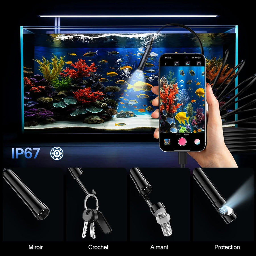 Caméra endoscopique avec éclairage – Endoscope HD 1920p équipé de 8 LED réglables, étanche IP67, caméra d'inspection Compatible Android et iOS/iPhone, Endoscope avec caméra Semi-Rigide -5M