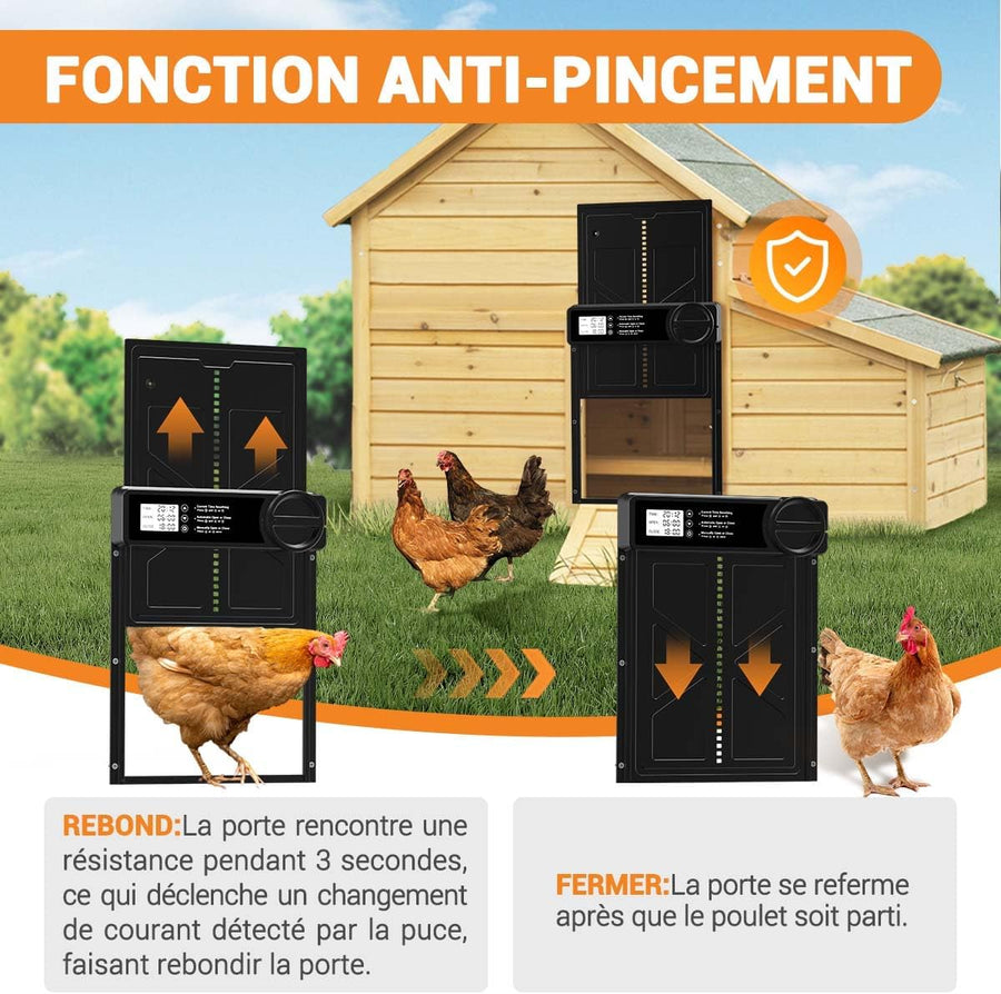Porte Automatique Poulailler - Grande avec Minuterie du Matin/Soir, Porte Poulailler Automatique en Alliage d'aluminium, Porte Poulailler Anti-pincement Fonctionne à Piles