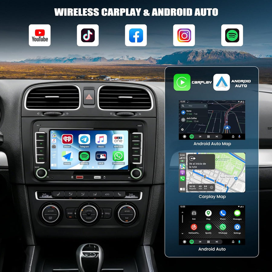VW Golf 5 CarPlay Autoradio pour VW Golf 6 Polo avec Android Auto, 7'' IPS Ecran Tactile 2 Din Poste Radio Voiture pour Golf 5 avec Bluetooth AM/FM/RDS Mirror Link Deux Ports USB SWC + Canbus