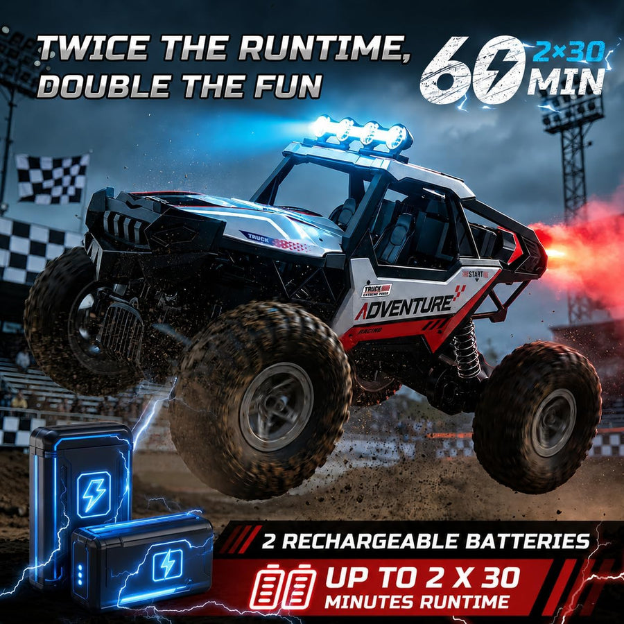 Voiture télécommandée 1:14 pour Enfants, Monster Truck Tout-Terrain 4x4 avec brumisateur, carrosserie en métal, lumières LED, fréquence 2,4 GHz