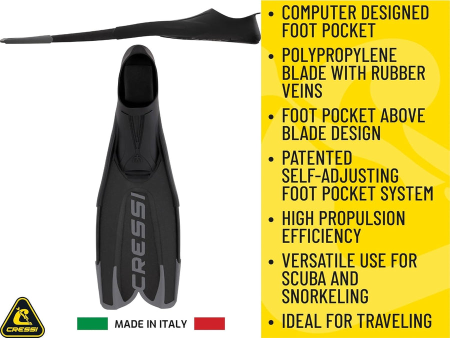 CRESSI Depuis 1946 - Agua Pro Fins - Palme Chaussante Idéales pour la Plongée Snorkeling Apnée Natation en Eau Libre grâce à Leur Construction Robuste et Fiable Taille 42/43