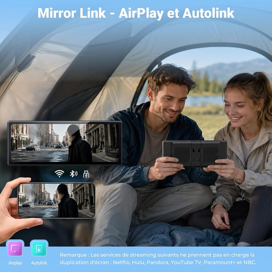 Écran CarPlay sans Fil 10,26" pour Voiture, CarPlay & Android Auto Compatible Avec les Commandes au Volant, Mirror Link et AirPlay,Bluetooth, l'Égaliseur, la Commande Vocale,l'Entrée AUX/FM