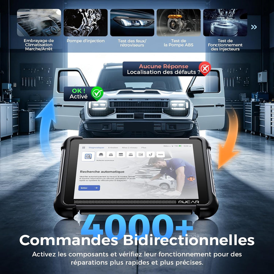 Mucar 892BT Pro Valise Diagnostic Auto avec Cartographie Topologique, AI Version Professionnelle 892BT, Assisté par IA, J2534 Protocole, 4000+ Tests Actifs, Codage ECU, 35+ services, Gratuit à Vie