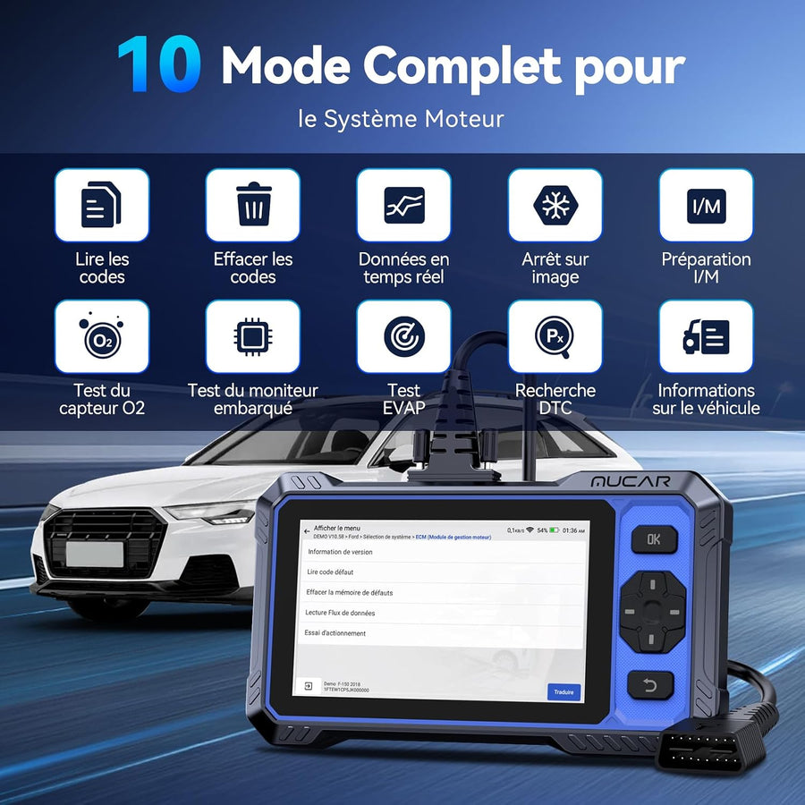 mucar 682 Diagnostic Intelligent par IA Valise Diagnostic Auto, Diagnostic Complet du Système, Tests Actifs Bidirectionnels, 20 Réinitialisations, Guide V.A.G, FCA AutoAuth, CANFD&DOIP, Gratuit à Vie