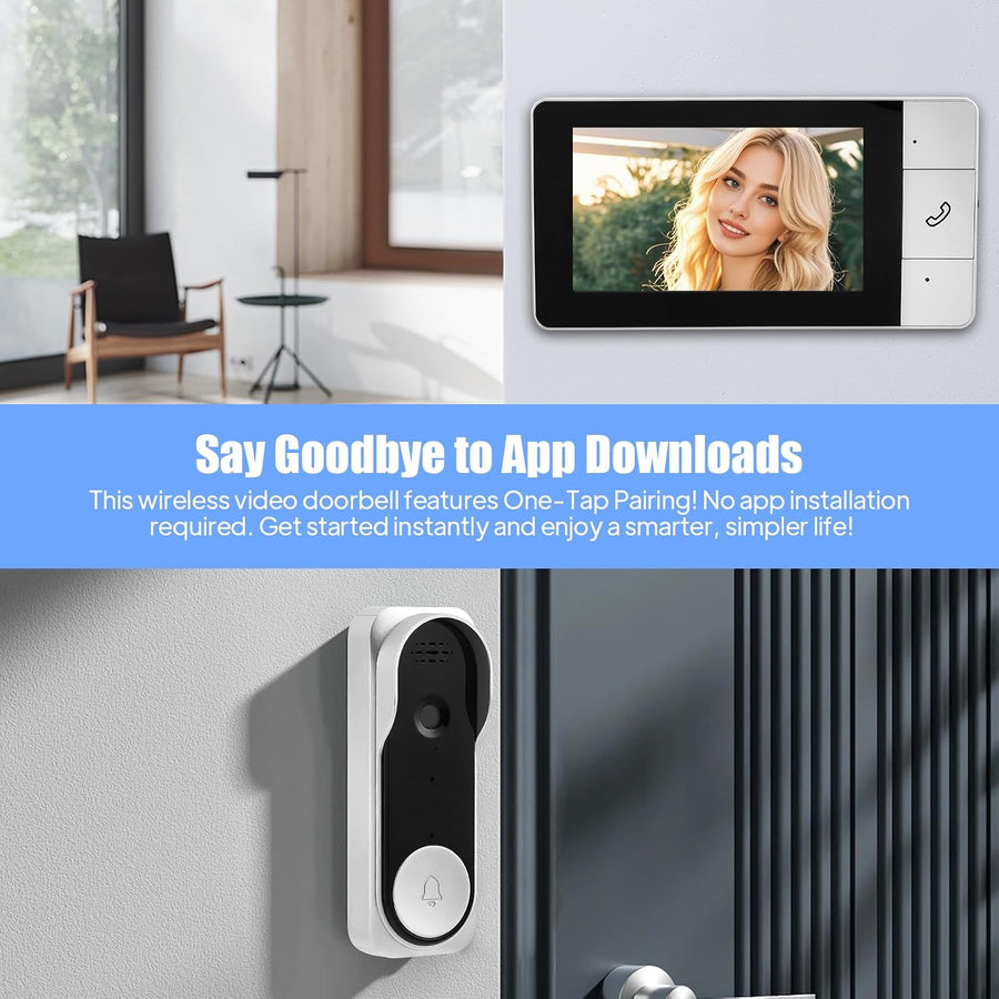 Sonnette sans Fil avec Caméra, Visiophone Vidéo Extérieur, sonnette vidéo étanche IP65 1080p avec Écran 4.3", angle de vision HD 360°, Audio bidirectionnel, vision nocturne, sans APP,sans WiFi