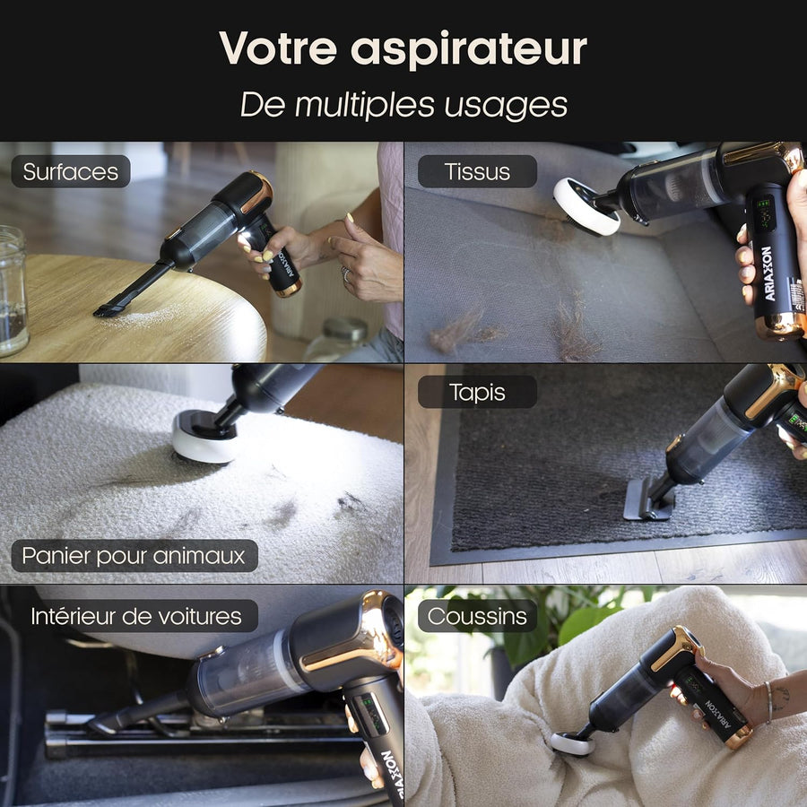 Aspirateur à Main sans Fil pour Poils d’Animaux – 45 min, Maison & Voiture Fini poils et miettes sur canapé et voiture, 4 en 1, batterie longue durée, HEPA métallique lavable, kit complet + sac inclus