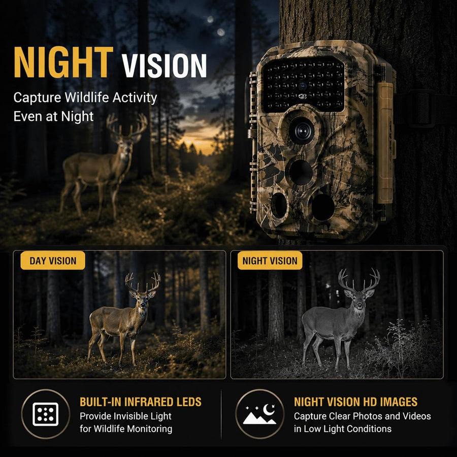 BlazeVideo T306 Caméra de chasse 64MP 4K - Temps de déclenchement de 0,1s PIR 120° Vision Nocturne IP66 étanche - Piège photo avec time-lapse & enregistrement en boucle pour chasse, observation
