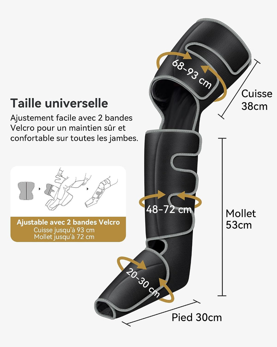 Masseur de jambes pour pieds, mollets, cuisses et chaleur 3 modes et 3 intensités pour soulager les tensions au quotidien et détendre les muscles des jambes